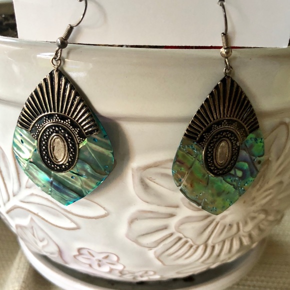 Paua Shell Drop Earrings - Picture 2 of 5